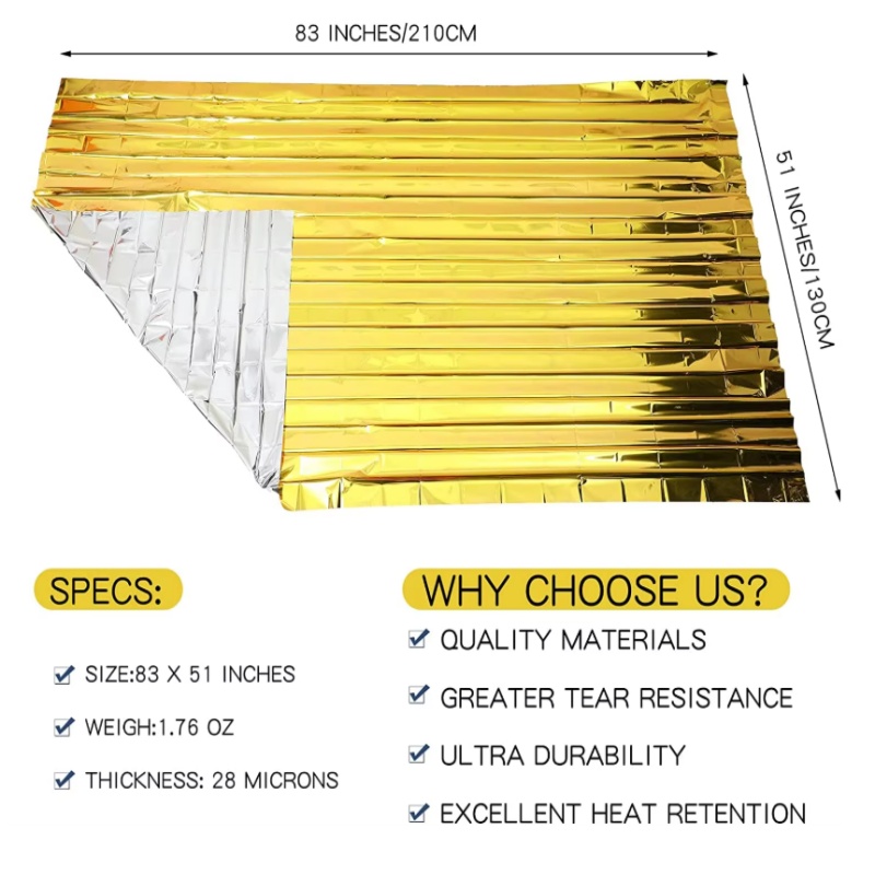 Survival Blanket Reflective - بطانية نجاة حرارية من المايلار ذهبية-فضية